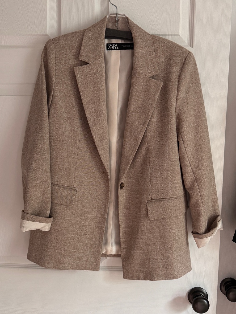 Zara womens Taupe Blazer - Classic Single-Button Suit Jacket